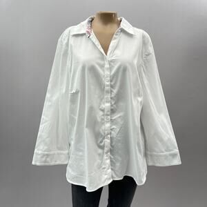 Chico's Top Women 3 = XL White Button Up Shirt Inner Beauty Stretch Office